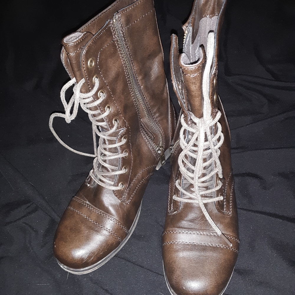 Brown combat boots